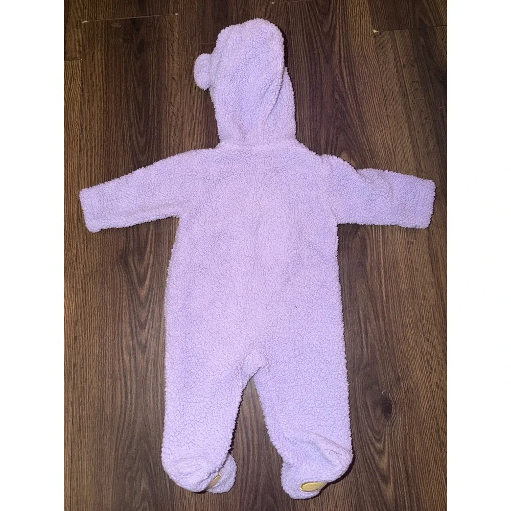 Disney Baby Fleece Pram Suit Kids 0-3M Purple Winnie Pooh Sherpa Hooded Footed